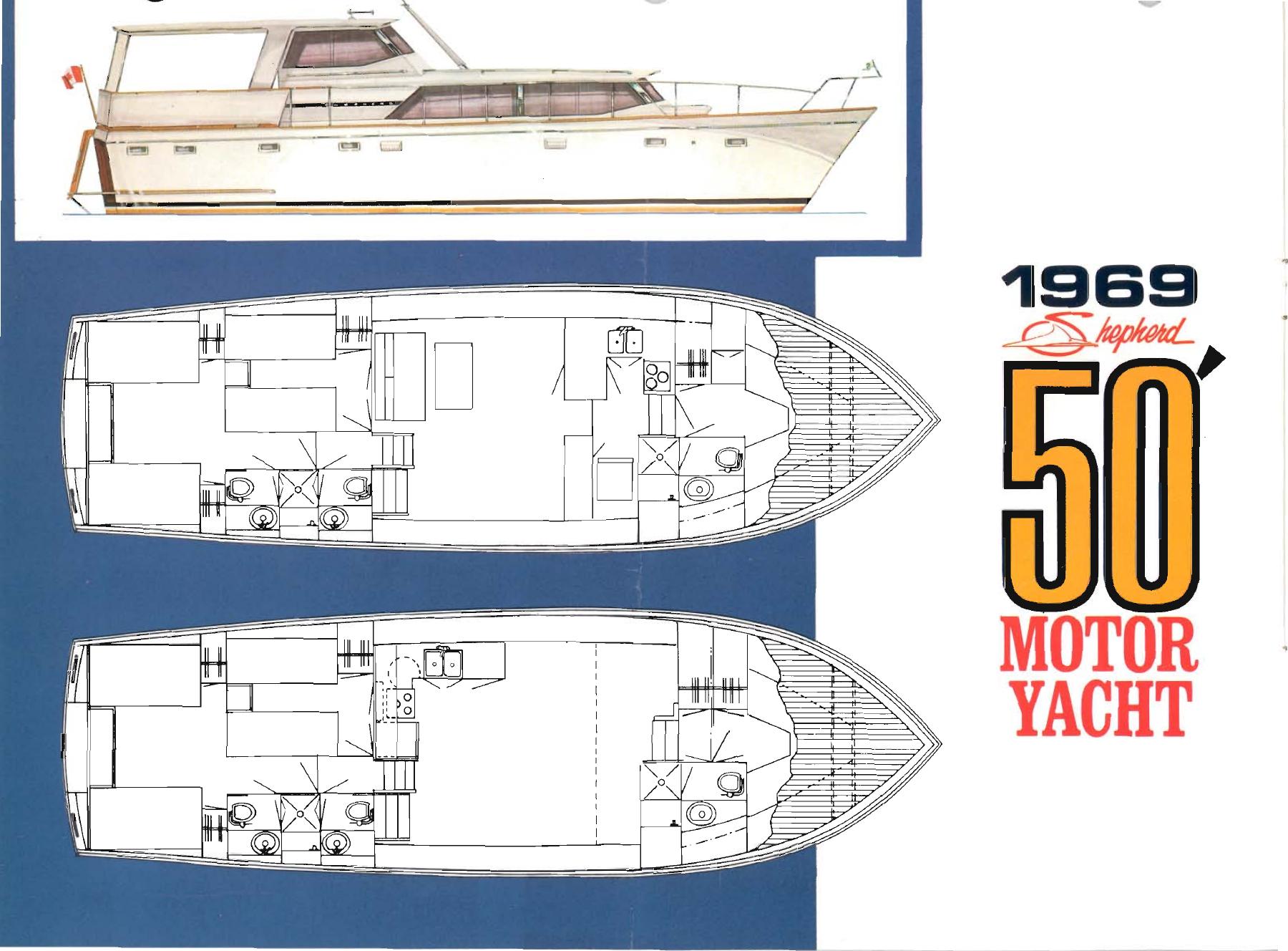 Pagina della brochure Shepherd 1969 dedicata al 50 Motor Yacht